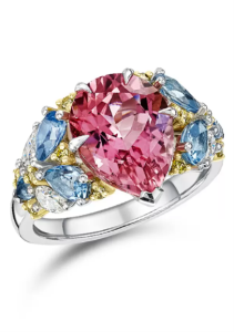 Platinum Pink Tourmaline, Aquamarine, and Diamond Dress Ring