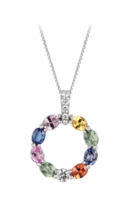 18ct White Gold 1.74ct Sapphire Rainbow & Diamond Pendant