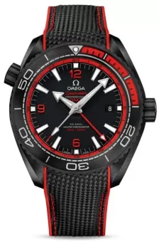 OMEGA Planet Ocean Master Co-axial GMT Deep Black Red Watch