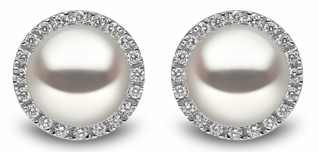 18ct White Gold 0.45ct Diamond and Pearl Stud Cluster Earrings