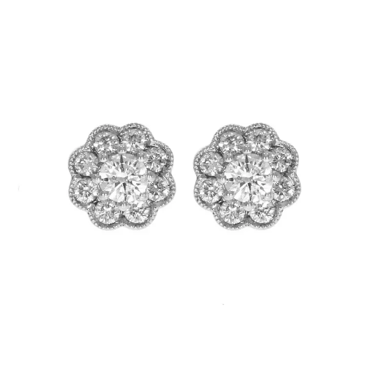 18ct White Gold 0.76ct Brilliant Cut Diamond Cluster Stud Earrings
