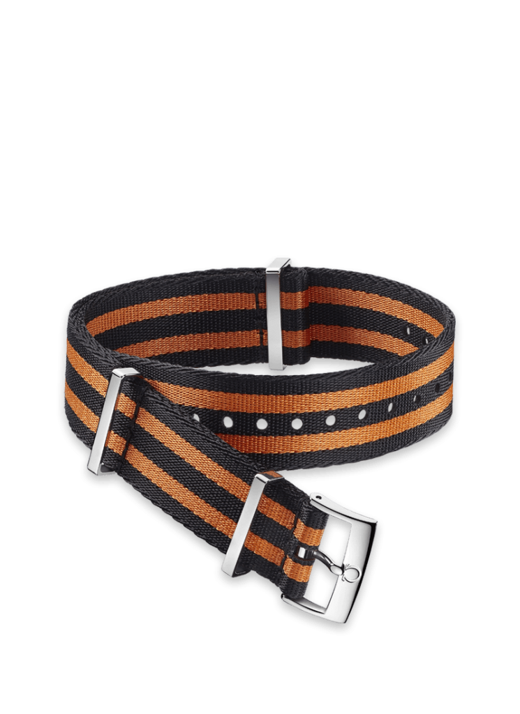 Omega 5 Stripe Black & Orange Nylon Fabric NATO Strap