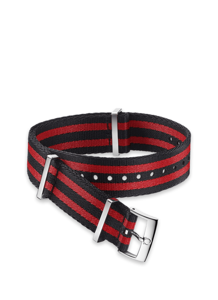 Omega 5 Stripe Black & Red Nylon Fabric NATO Strap