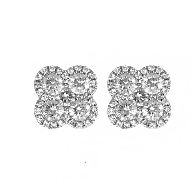 18ct White Gold 1.20ct Diamond Quatrefoil Cluster Stud Earrings