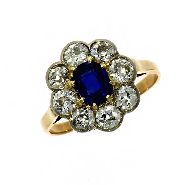 Pre Owned: 18ct Yellow Gold Sapphire and Diamond Cluster Ring