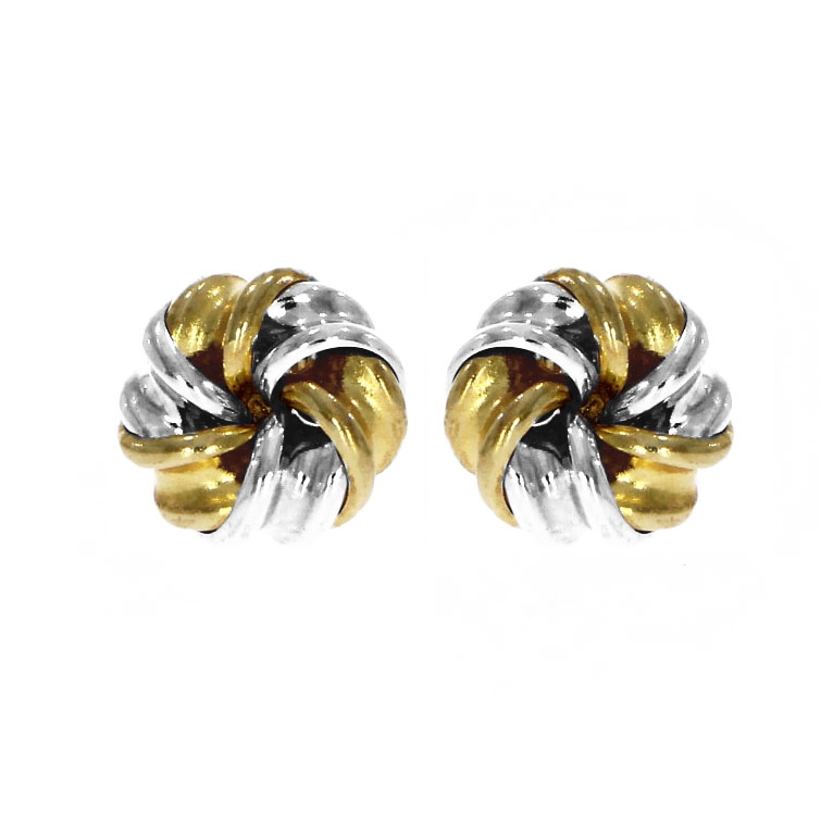 9ct Yellow & White Gold Ribbon Knot Stud Earrings