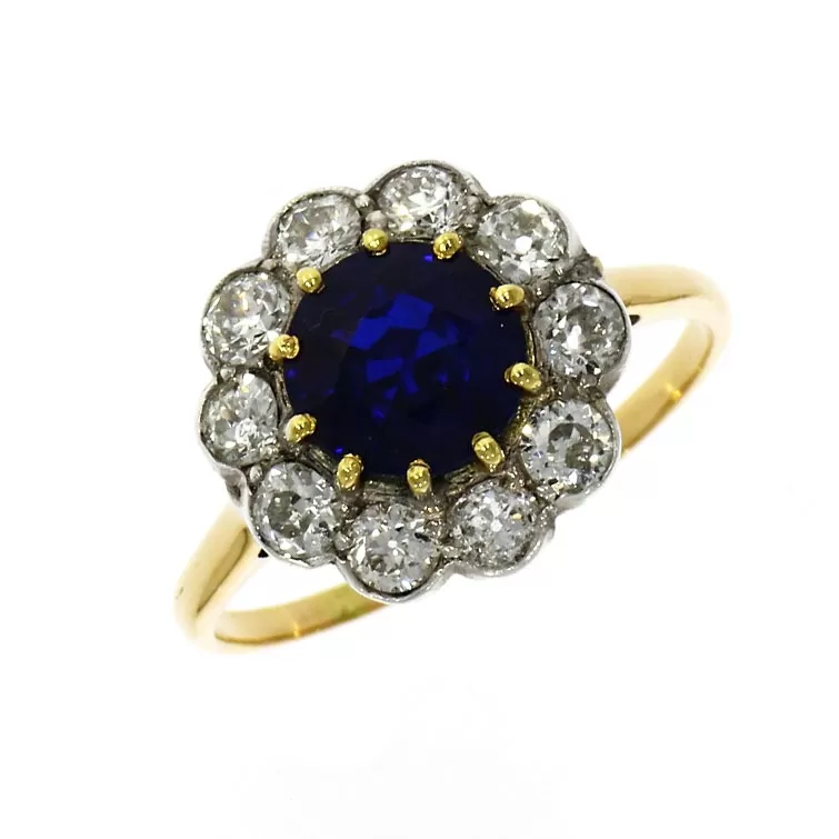 Pre Owned: 18ct Yellow Gold Sapphire And Diamond Cluster Ring