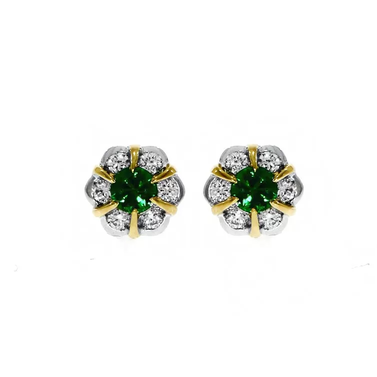 18ct White & Yellow Gold Emerald And Diamond Stud Earrings