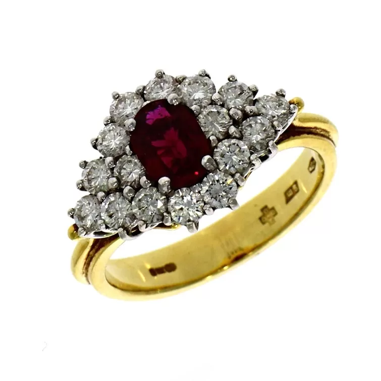Pre Owned: 18ct Yellow Gold 0.87ct Ruby and Diamond Cluster Ring