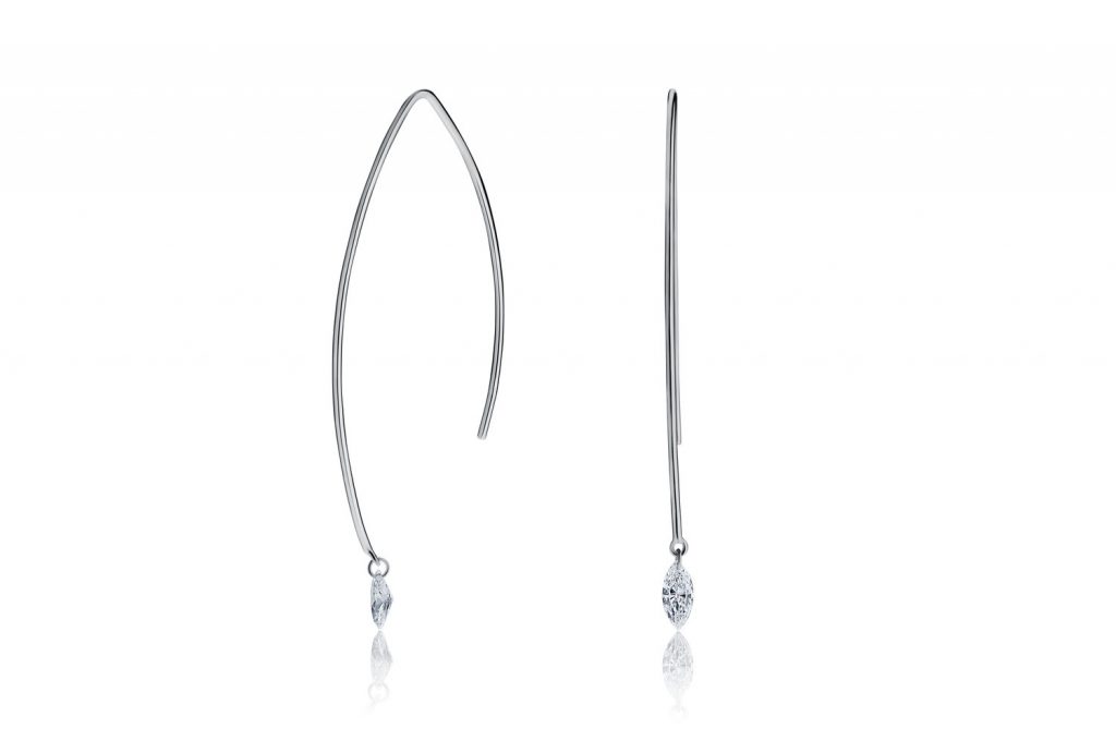 18ct White Gold Marquise Cut Diamond Wire Drop Earrings