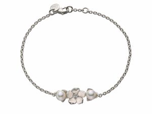 Shaun Leane Silver Single Flower Bracelet with Diamond and Pearls