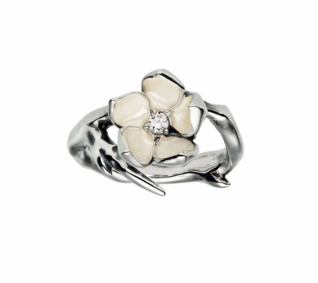 Shaun Leane Silver and Diamond Single Cherry Blossom Ring (Size J)