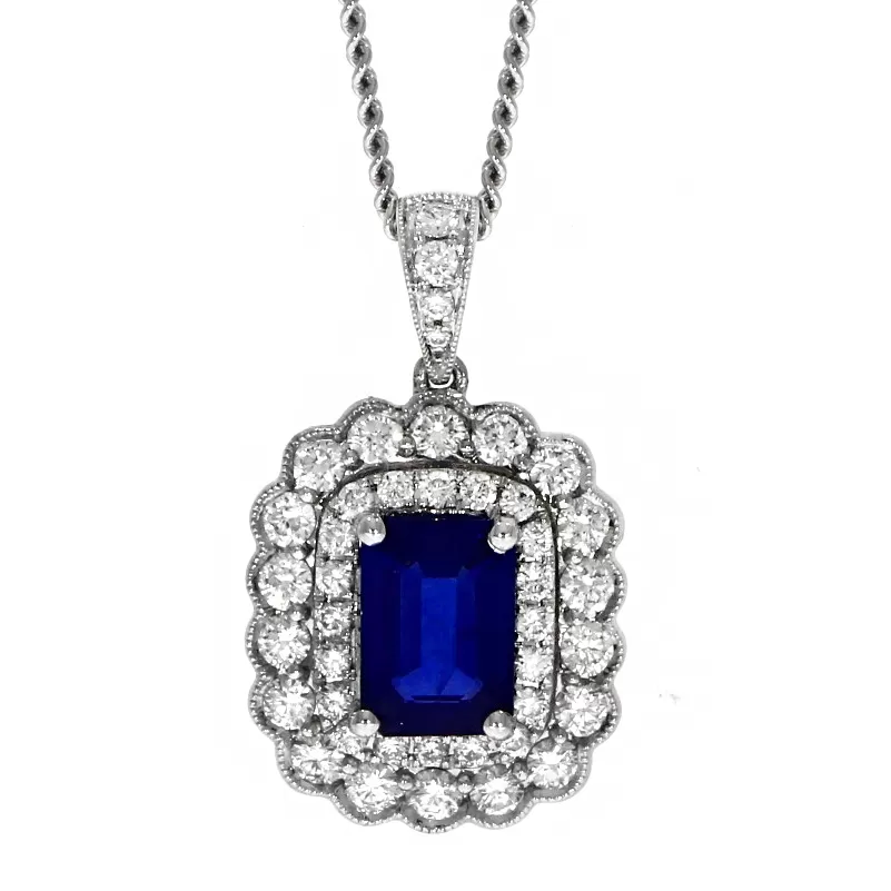 18ct White Gold Sapphire and Diamond Cluster Pendant