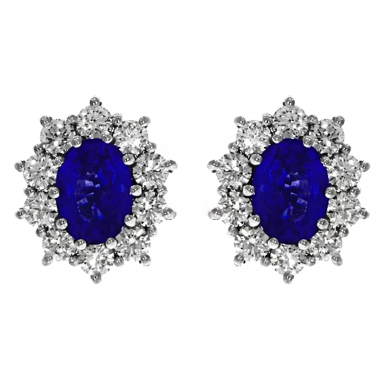 18ct White Gold Sapphire and Diamond Cluster Stud Earrings