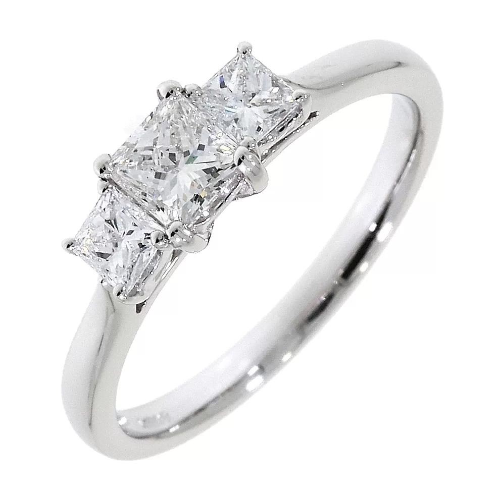 Platinum 0.61ct Princess Cut Diamond Triology Ring
