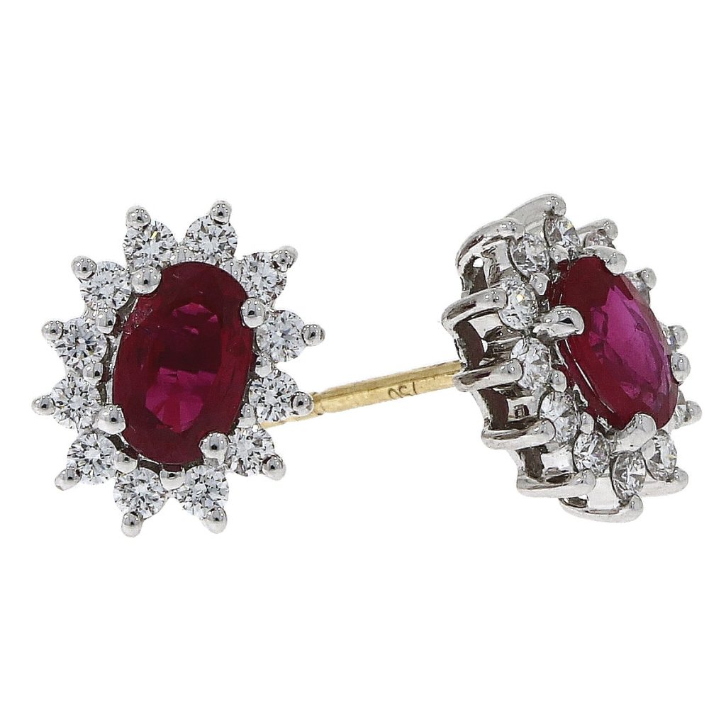 18ct White Gold and Yellow Gold Ruby and Diamond Cluster Earrings