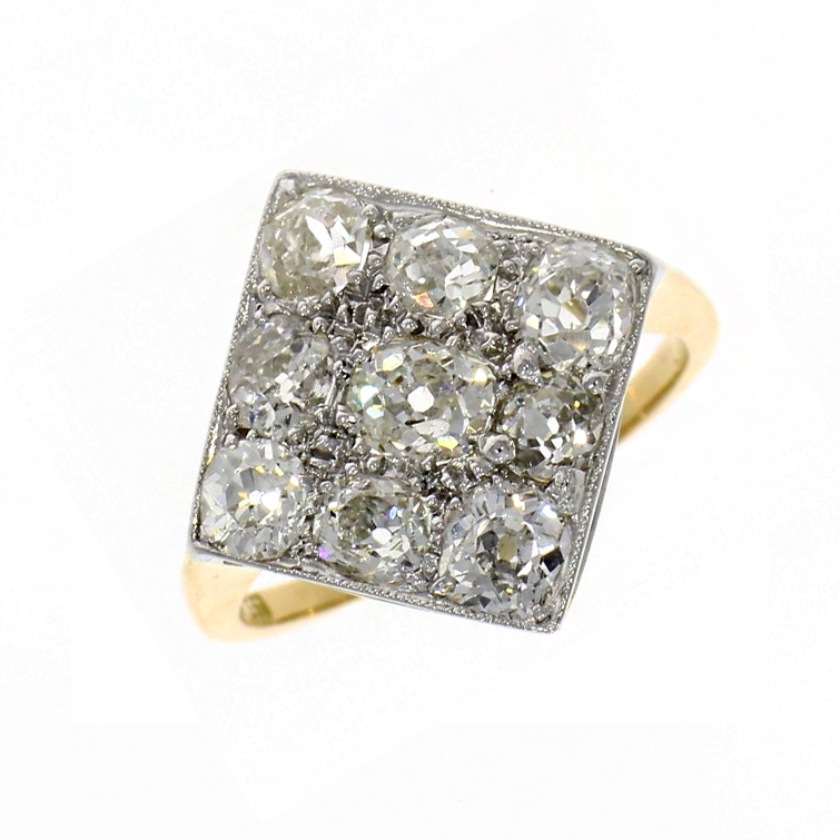 Pre Owned: 18ct Yellow Gold Diamond Square Shaped Cluster Ring