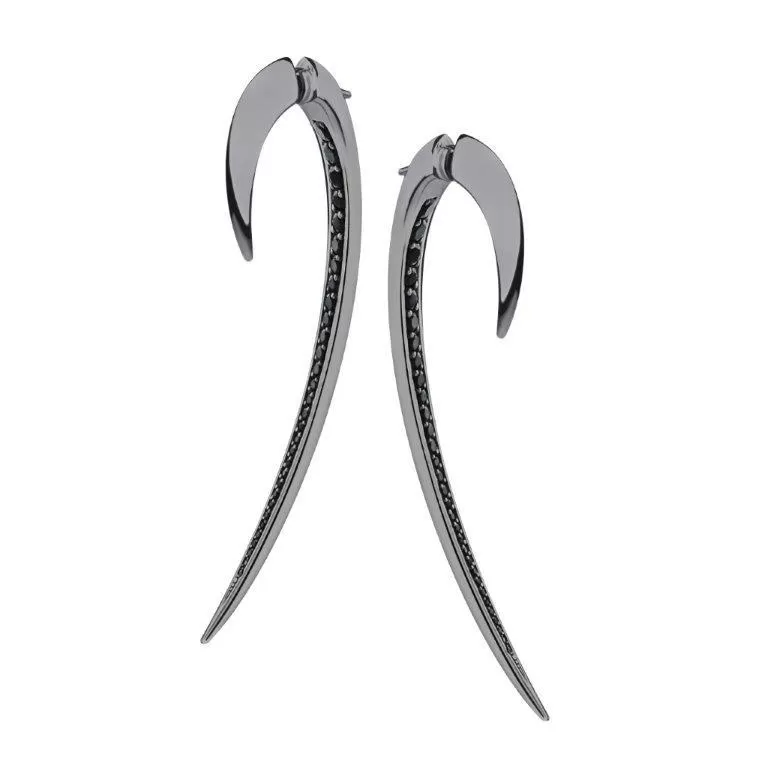 Shaun Leane Silver Black Rhodium Black Spinel Large Hook Earrings
