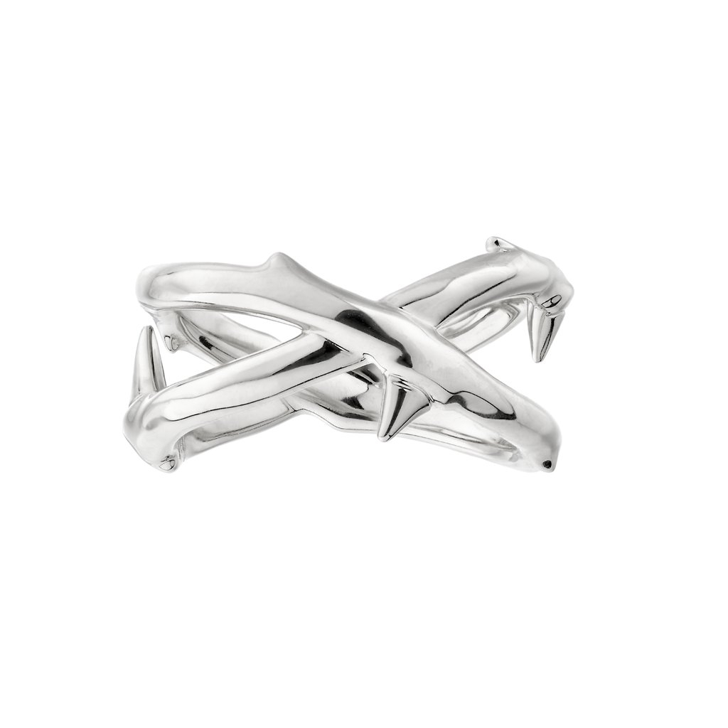 Shaun Leane Silver Rose Thorn Wide Band Ring (Size P)
