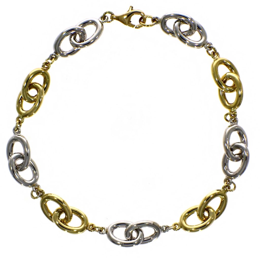 9ct Yellow And White Gold Linked Ovals Bracelet