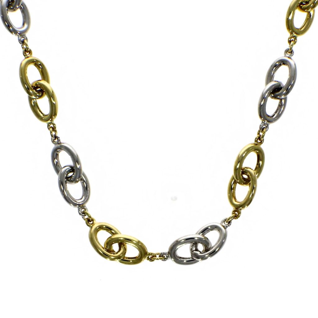 9ct Yellow And White Gold Linked Ovals Necklet
