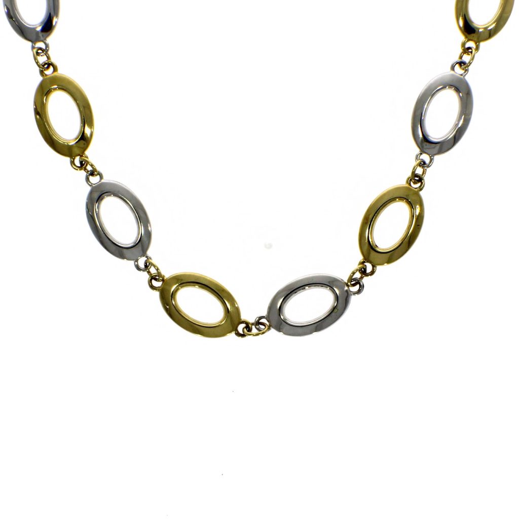 9ct Yellow And White Gold Alternating Oval Link Necklet