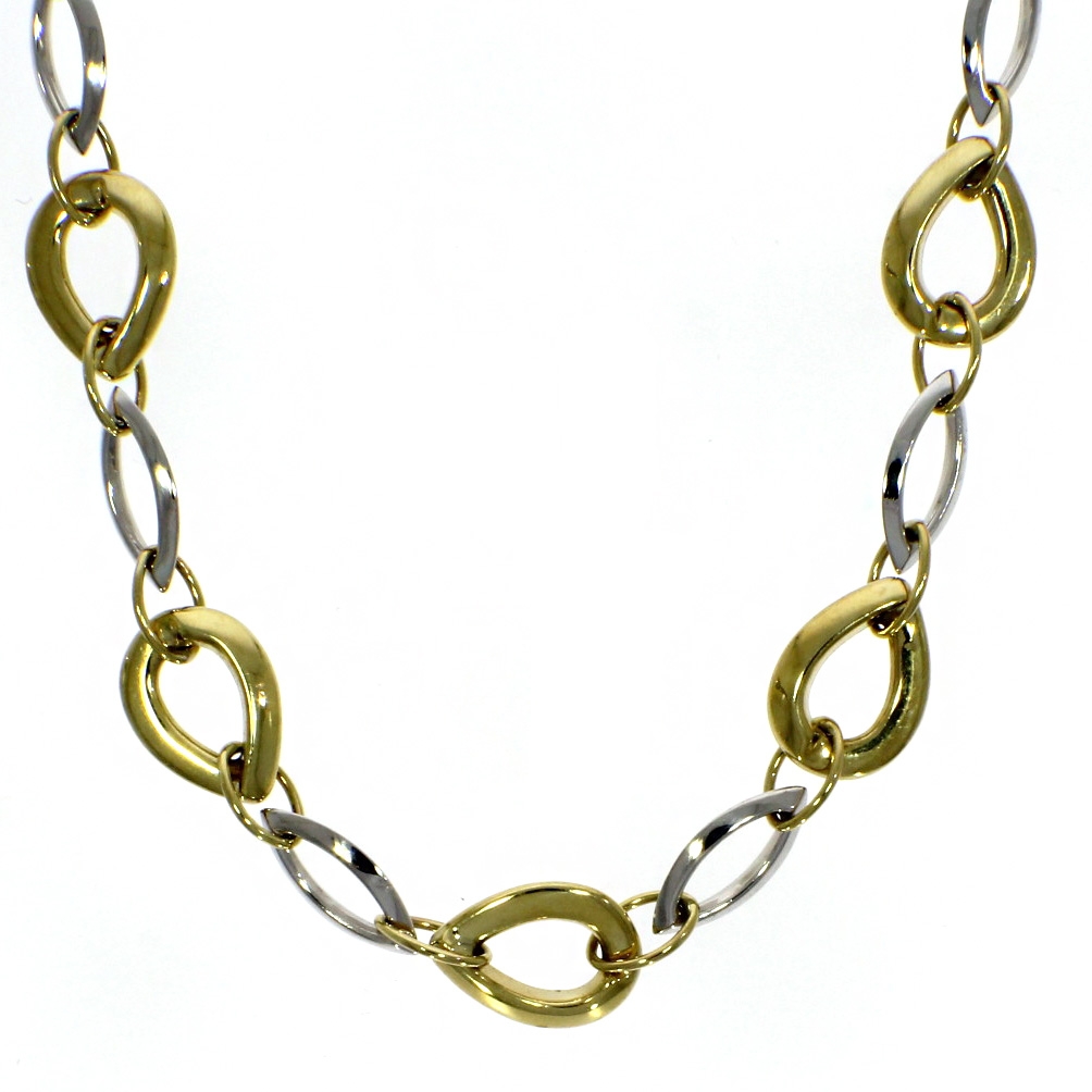 9ct Yellow And White Gold Pol Apex Teardrop And Marquise Link Necklet