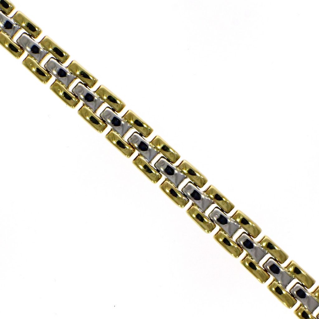 9ct Yellow And White Gold Three Row Brick Necklet