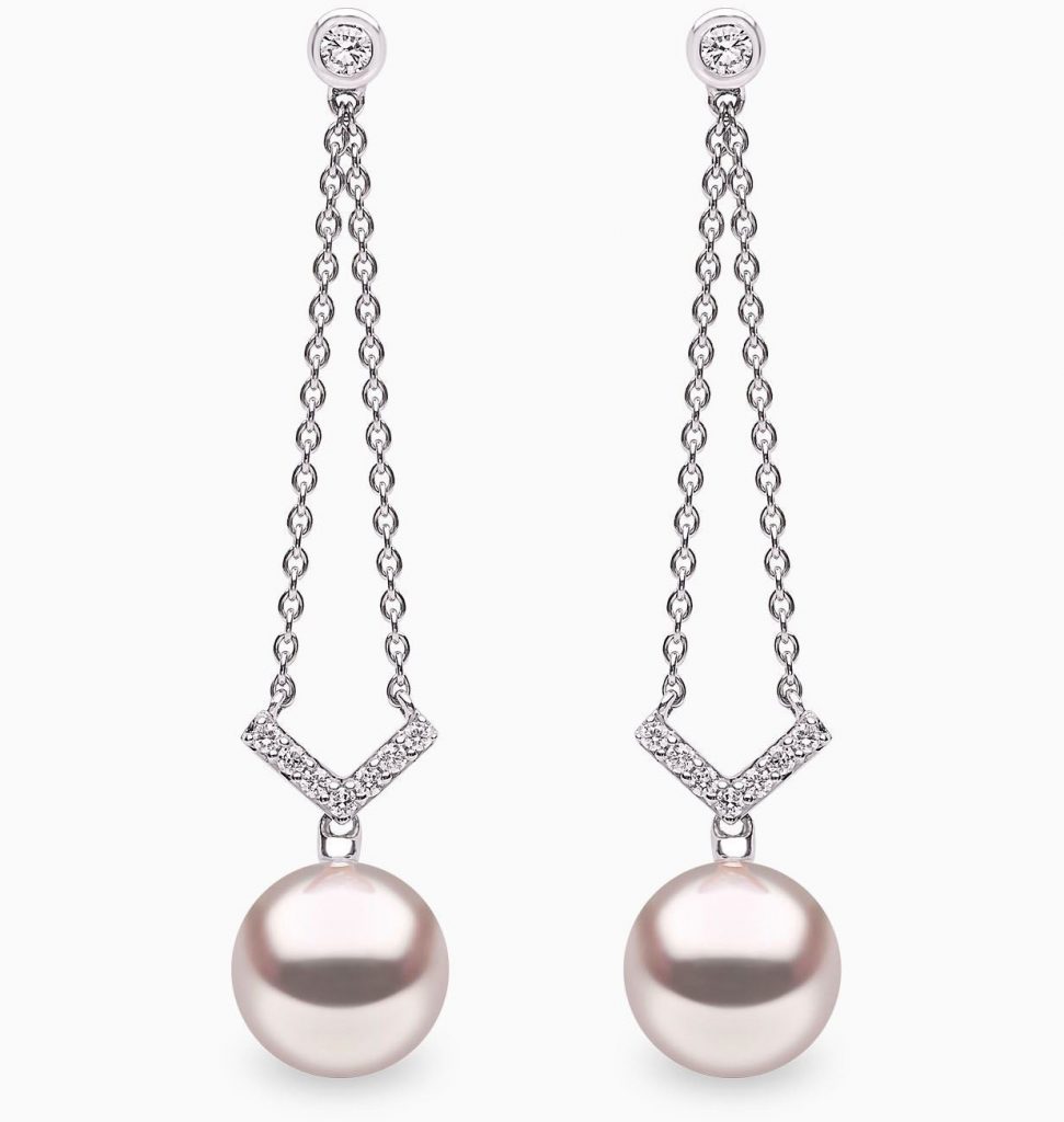 YOKO 18ct White Gold Freshwater Pearl And Diamond Drop Earrings