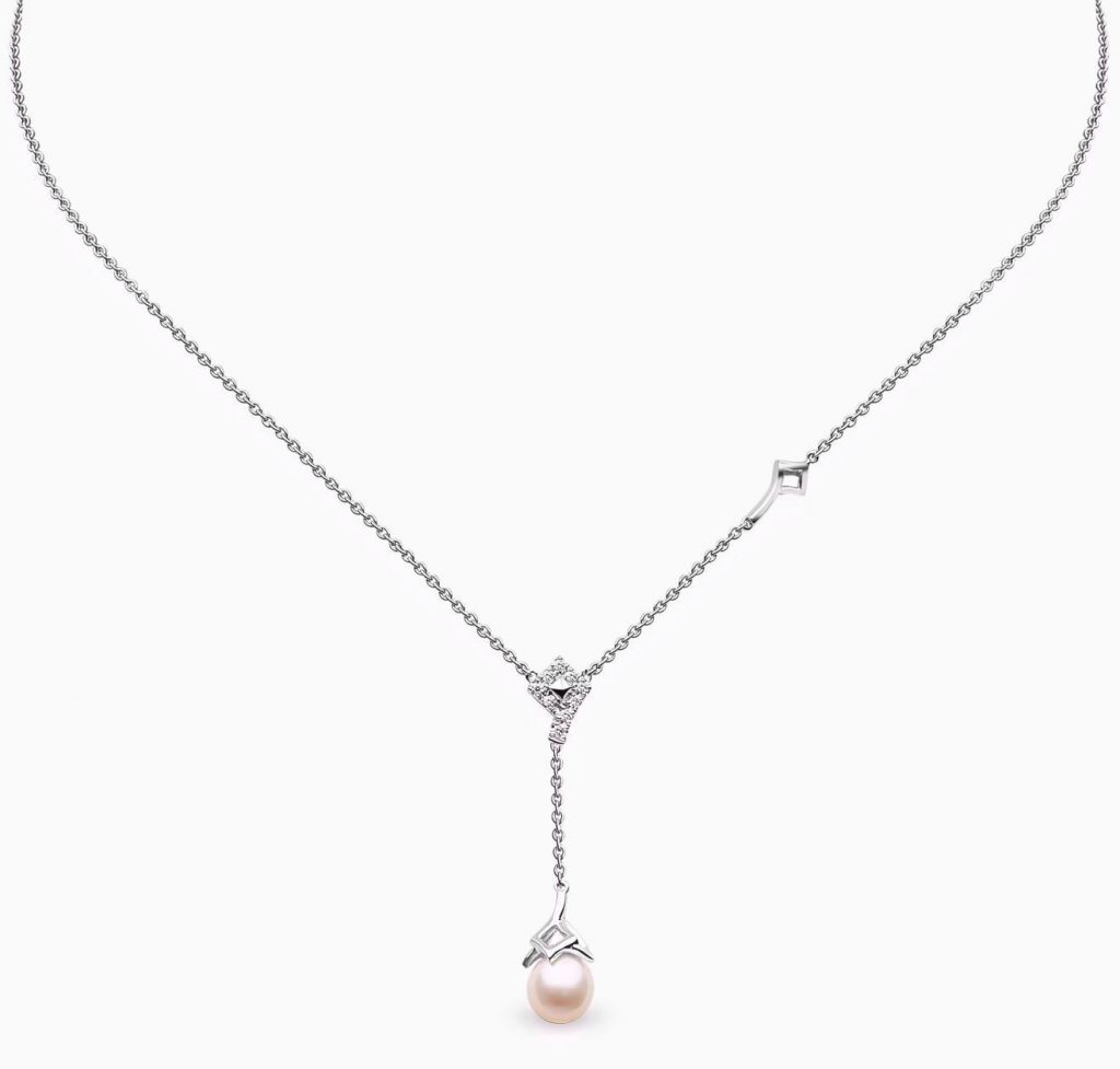 YOKO 18ct White Gold Freshwater Pearl And 0.06ct Diamond Drop Necklace