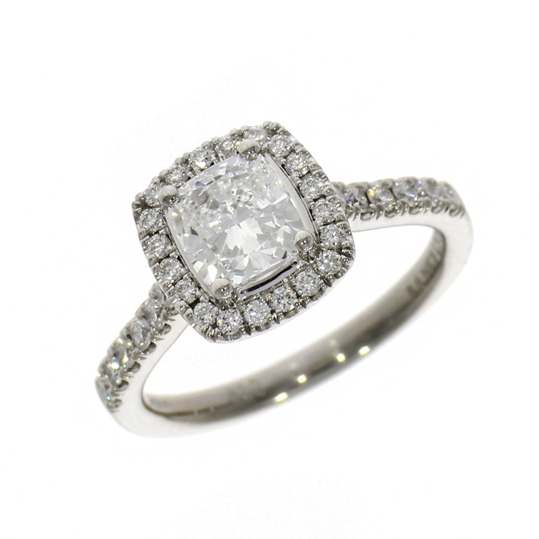 Pre Owned: Platinum 1.30ct Cushion Cut Skye Halo Ring