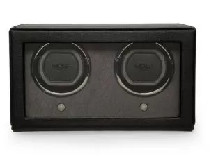 WOLF Black Double Cub Watch Winder with Cover