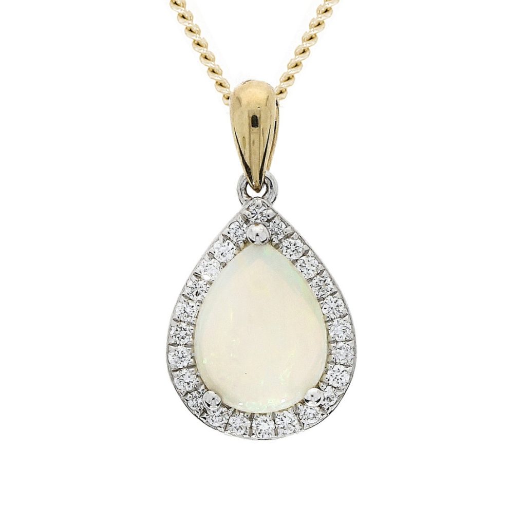 Pear Shaped En Cabochon Opal Pendant with Diamond Surround