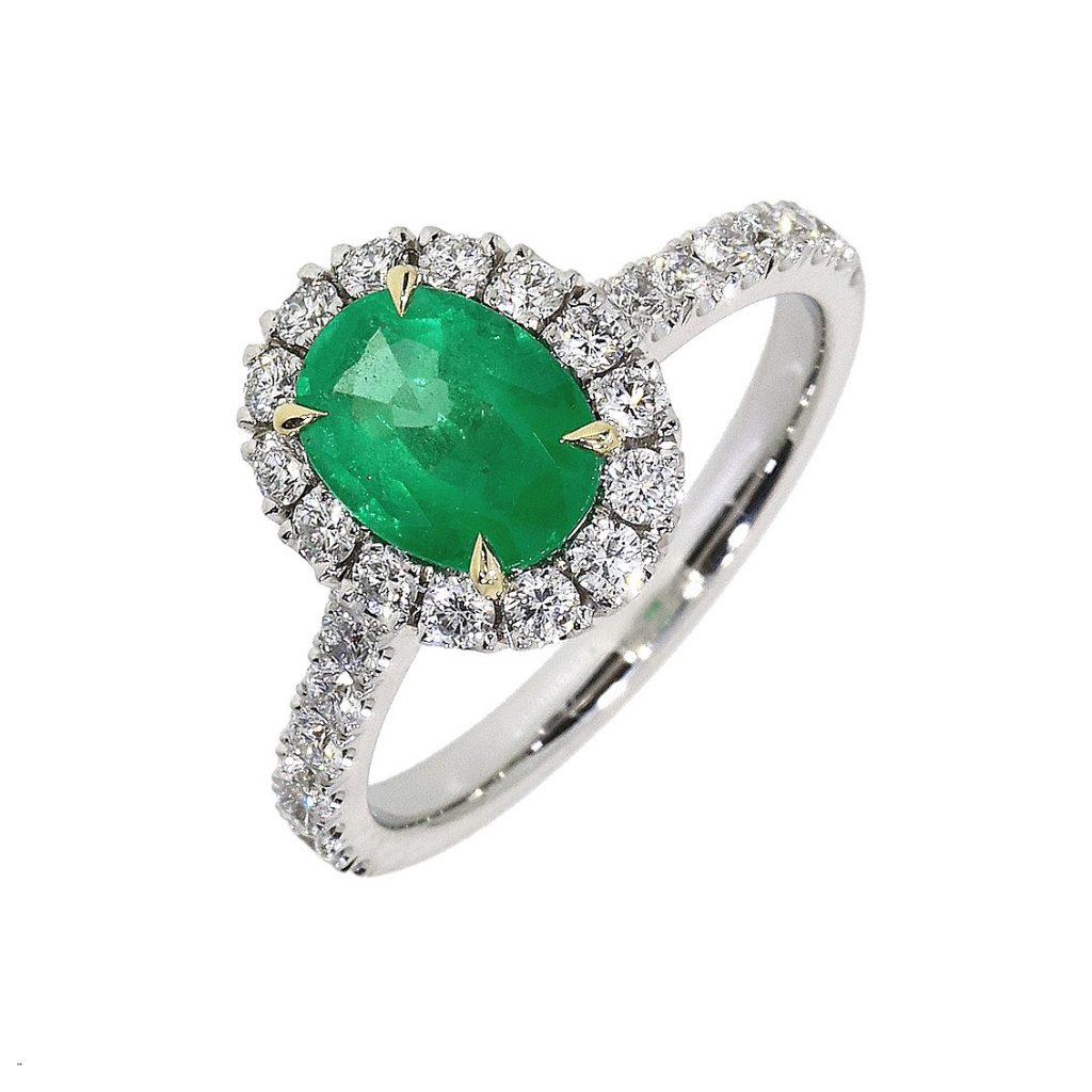 Platinum 2.77ct Oval Cut Emerald & Diamond Halo Ring
