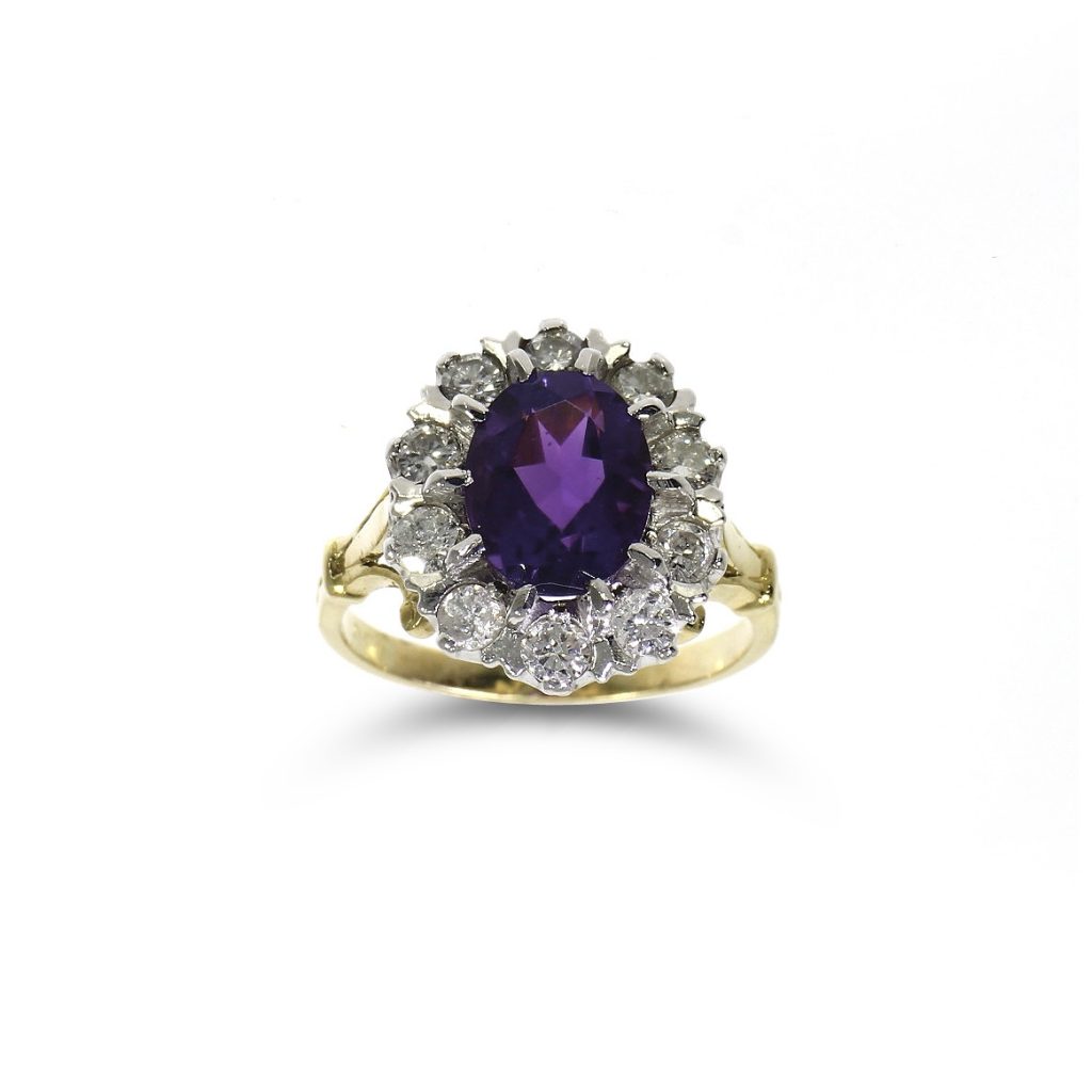 Pre Owned 18ct Yellow Gold Amethyst & Diamond Ring