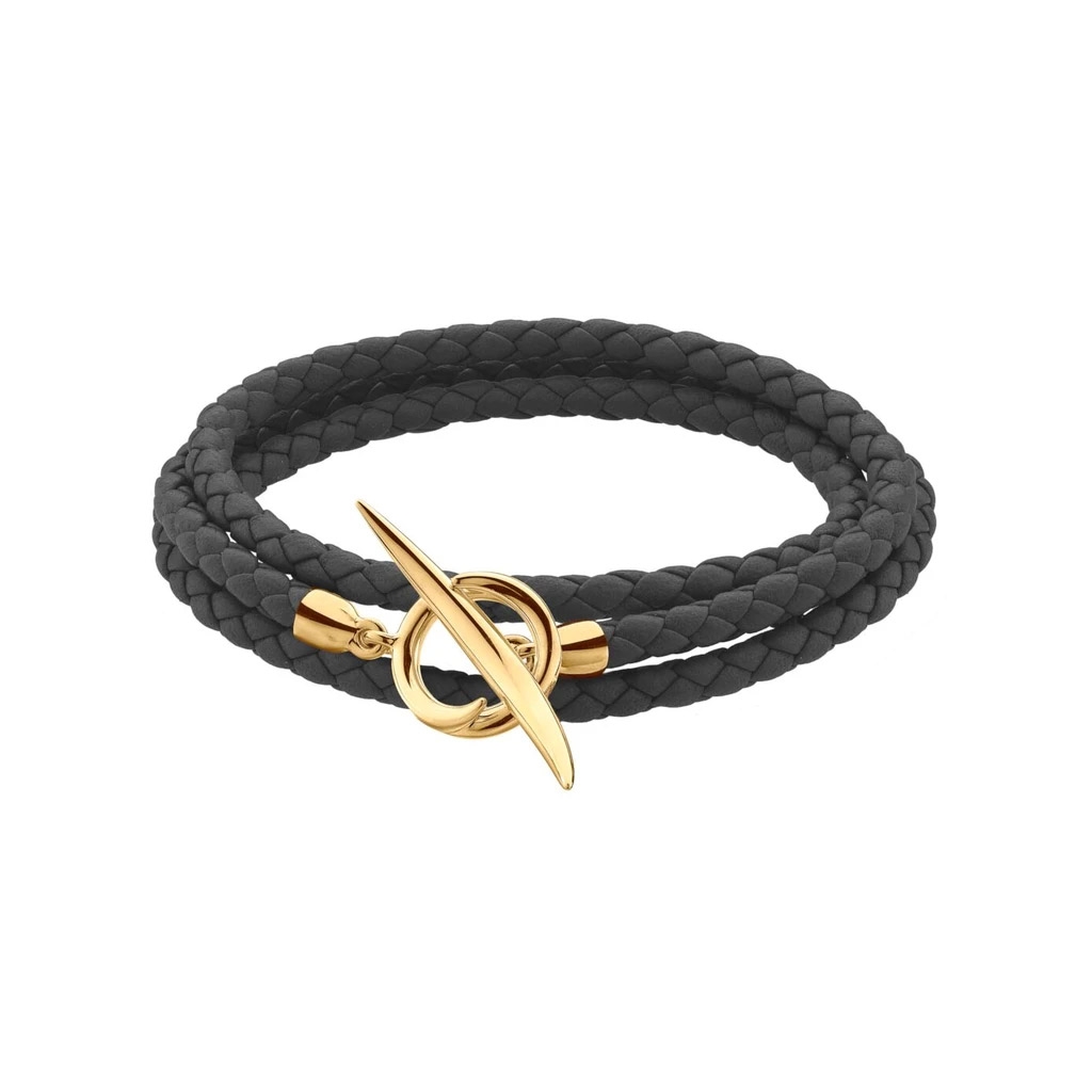 Shaun Leane Yellow Gold Vermeil Quill Black Leather Wrap Small Bracelet