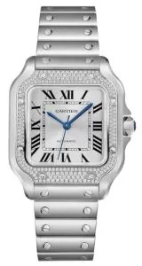 Cartier Santos Medium Diamond Watch with Interchangeable Straps