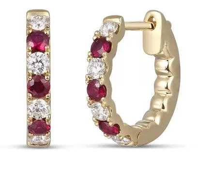 18ct Yellow Gold 0.33ct Ruby And Diamond Hoop Earrings
