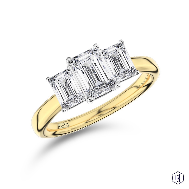 18ct Yellow Gold 0.70ct Emerald Cut Diamond Three Stone Ring