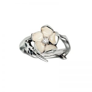 Shaun Leane Cherry BLossom Silver & Diamond Flower Ring (Size M)