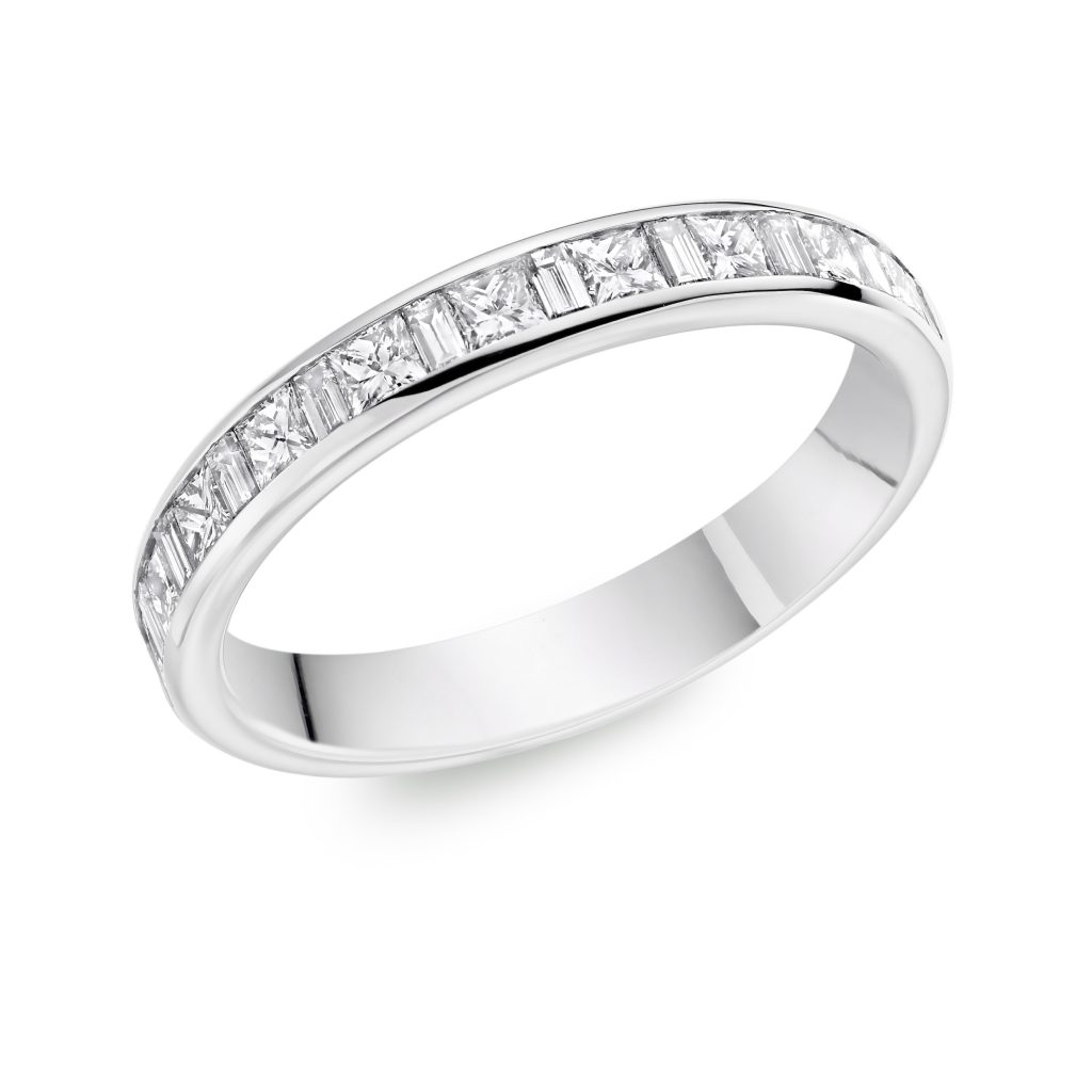 Platinum 0.69ct Princess And Baguette Cut Diamond Wedding Ring