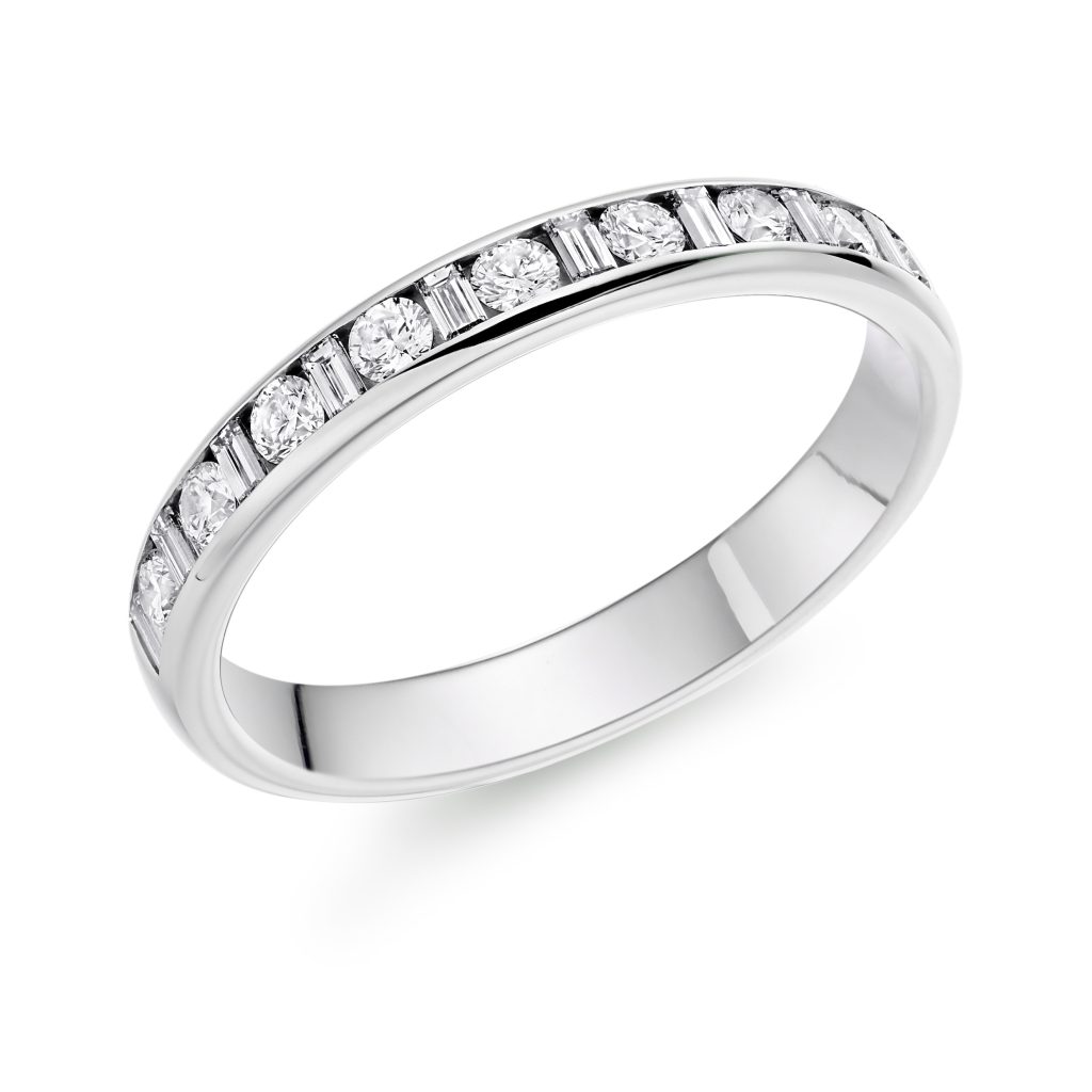 Platinum 0.41ct Brilliant And Baguette Cut Diamond Wedding Ring