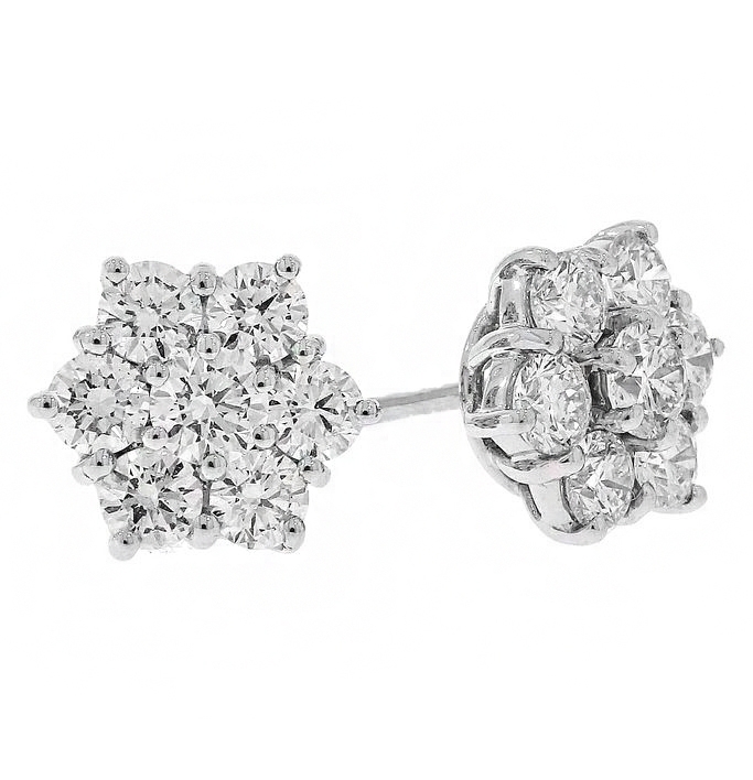 18ct White Gold 1.50ct Brilliant Cut Diamond Cluster Earrings