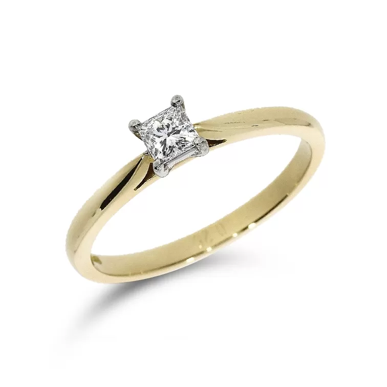 18ct Yellow Gold 0.25ct Princess Cut Diamond Solitaire Ring