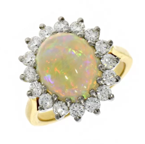 18ct Yellow Gold 3.42ct Opal and Diamond Cluster Ring