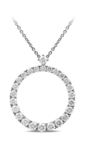 Diamond circle pendant on a silver chain necklace
