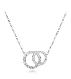 Two diamond circle pendants interlinking on a silver chain