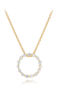 Stunning diamond circle pendant on a gold necklace chain