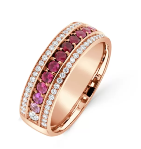 18ct Rose Gold Ruby, Pink Sapphire and Diamond Wedding Ring