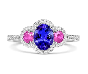 18ct White Gold Tanzanite and Pink Sapphire Diamond Ring